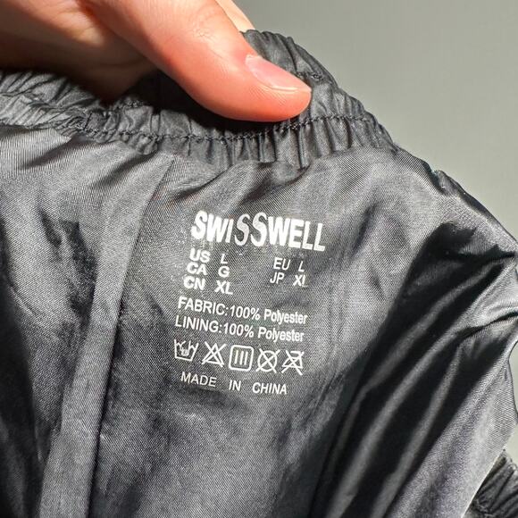 Vintage Y2K Swisswell Track Pants Mens L Baggy Wide Leg Fit Jet Black Polyester - Picture 4 of 4